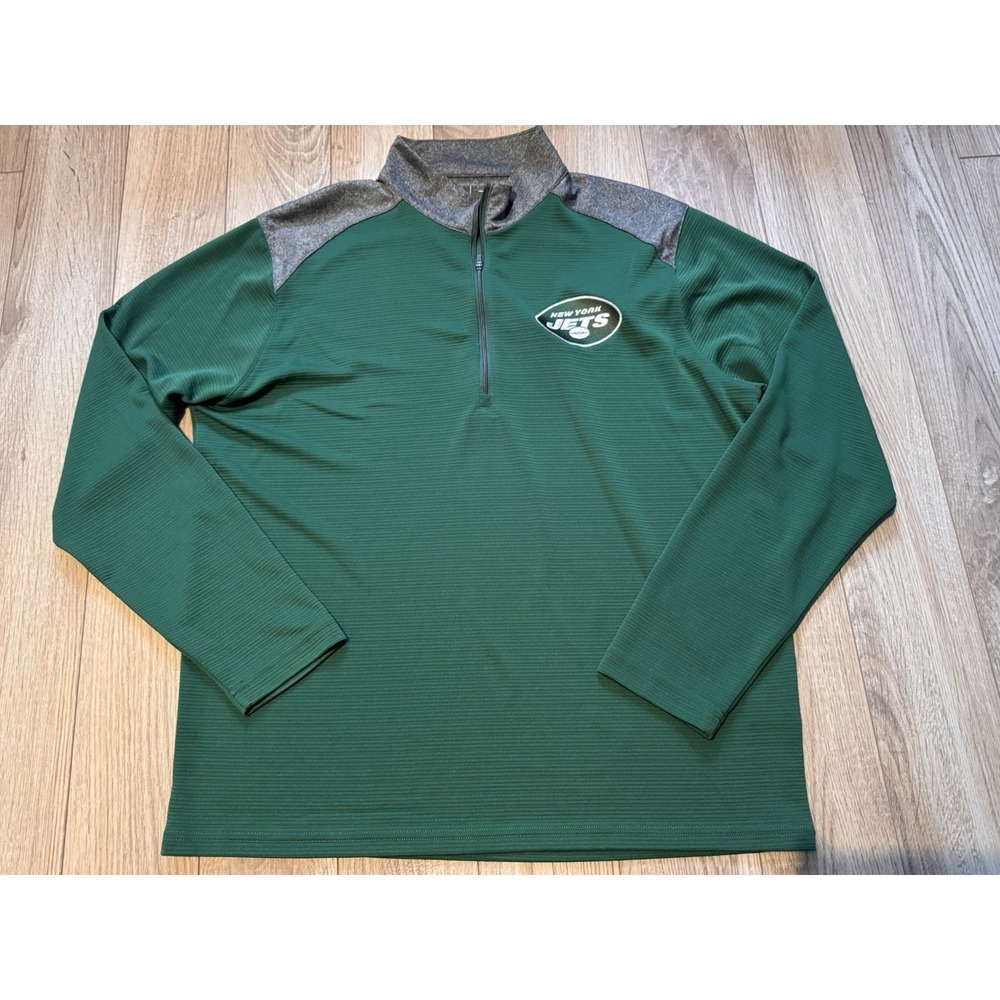 Antigua New York Jets Mens Large Green‎ Heather Grey Quarter Zip Pullover NFL